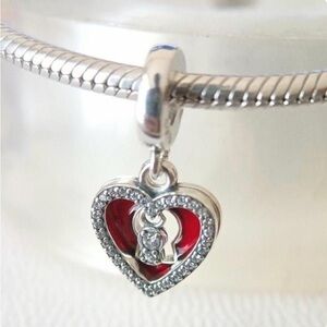 Pandora Silver and Red Heart Charm Pendant